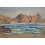 Samuel John Lamorna Birch, a view of Porthcurno, watercolour, with presentation inscription or