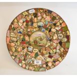 A pique assiette folk art charger, the centre insert a pot lid, Walmer Castle, 34.5 cm diameter