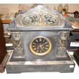 A slate mantel clock, having a Japy Freres movement, 50 cm wide