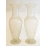 A pair of glass vases, with an ice effect, 40.5 cm high (2)