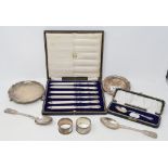 Two silver waiters, inscribed, assorted silver flatware and other items, approx. 27.5 ozt (weighable