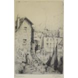 A J A Wates artist's proof etching, Polperro, signed, two other etchings, and five other pictures (