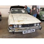 A 1974 Triumph Stag project, registration number RUO 130N, white. This garage find Stag has been