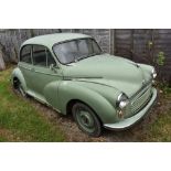 A 1956 Morris Minor two door saloon project, registration number URY 219, Porcelain green. This