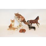 Assorted ceramic dogs, horses, foxes and other animals (box)