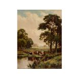 Henry H Parker, a backwater on The Thames at Cleeves, oil on canvas, signed, signed and inscribed