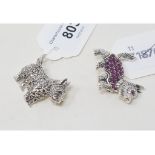 A silver and gem set Scottie dog brooch, and another similar (2) Modern