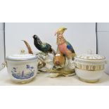 Two Italian Richard Ginori ice pails and covers, and two brace of Karl Ens pheasants, slight