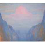 Rudolf Helmut Sauter (1895-1977), an alpine landscape at dawn, oil on canvas board, 62 x 75 cm