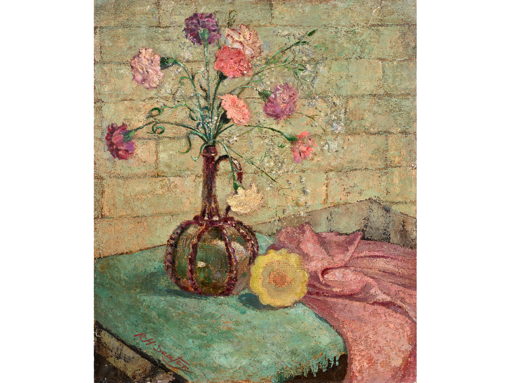 Rudolf Helmut Sauter (1895-1977), Harmony (Carnations and Gourd), oil on board, signed, Island