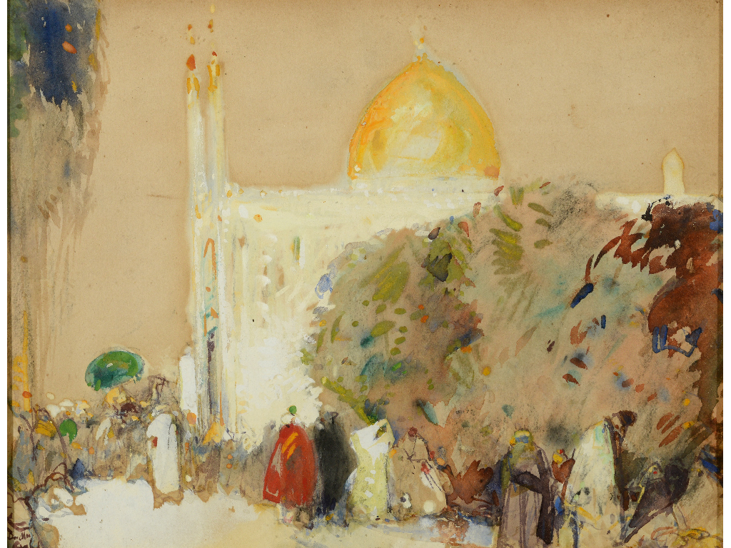 Dudley Hardy (1865-1922), Outside the Mosque, watercolour and bodycolour, signed, 22 x 28.5 cm See