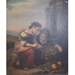 Continental school, the fruit pickers, oil on panel, 20 x 17 cm, and its pair (2)