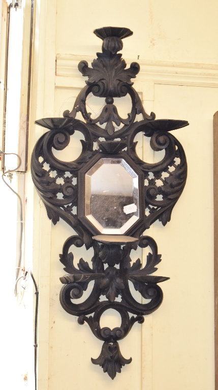 A pair of late 19th century wall mirrors, in carved wood ebonised frames, decorated shells and - Image 2 of 2