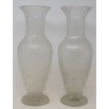 A pair of glass vases, with an ice effect, 40.5 cm high (2)