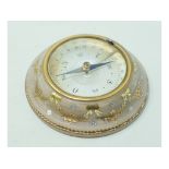 A miniature desk top compass, inlaid yellow and silver coloured metal decoration, 7 cm diameter