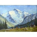 Continental school, an alpine landscape, oil on canvas, indistinctly signed, 57 x 77 cm See