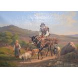 English school, 19th century, peasants herding goats, oil on canvas, 29 x 42 cm