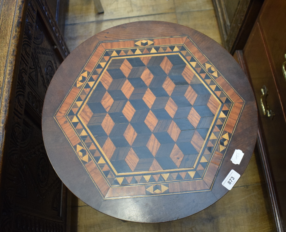 A Victorian mahogany occasional table, the top inlaid with specimen woods in a geometric form, 46 cm - Image 2 of 2