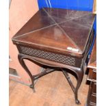 A late 19th century mahogany envelope card table, on cabriole legs, 54 cm wide