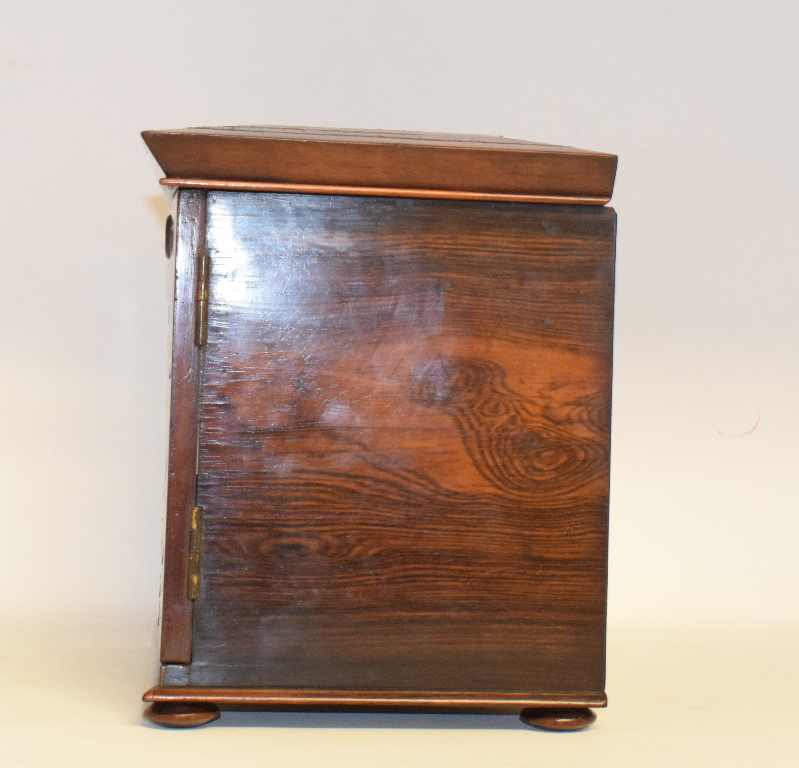 A Victorian Tunbridge ware table top rosewood cabinet, with geometric parquetry decoration, the lift - Image 4 of 6