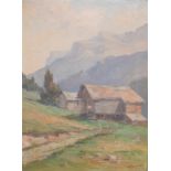 Continental school, early 20th century, alpine chalets, oil on canvas, indistinctly signed, 39 x