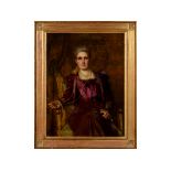 English school, early 20th century, a portrait of a seated lady wearing a purple velvet dress and