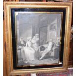 A pair of black and white prints, in gilt gesso frames