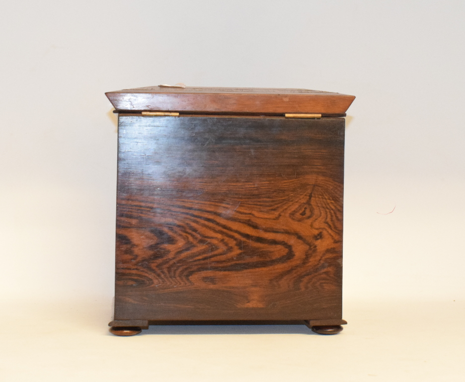 A Victorian Tunbridge ware table top rosewood cabinet, with geometric parquetry decoration, the lift - Image 3 of 6