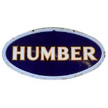 An enamel double sided advertising sign, Humber, 77 cm wide See illustration