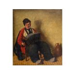 Wilhelm Gdanietz, an accordion player smoking a clay pipe, oil on canvas, signed, 76 x 66 cm See