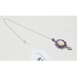 A 9ct gold, silver, moonstone, amethyst and diamond necklace Modern