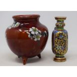 A Japanese pottery vase, decorated flower blossom, 15 cm high, and another vase (2)