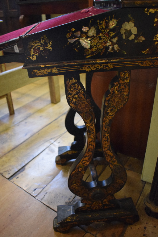A Victorian papier mache lady's writing desk, with gilt and mother of pearl inlaid floral and - Image 5 of 6