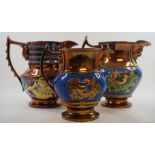 A collection of Victorian copper lustre jugs (box)