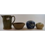 A studio pottery jug, impressed mark A & J Young Gresham, 15 cm high, other studio pottery and