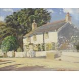J R Donnachie View of a White Cottage Goldsithney, Cornwall, oil on artist board, signed,
