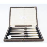 A set of six silver and mother of pearl tea knives, Birmingham 1910, cased, other assorted