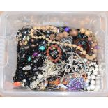 A single strand green hardstone bead necklace, others similar and assorted costume jewellery (box)
