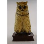 A painted bronze owl on a book, 27 cm high Modern