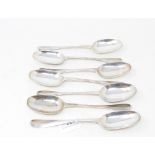 Six silver Old English pattern tablespoons, some marks indistinct, approx. 16.3 ozt