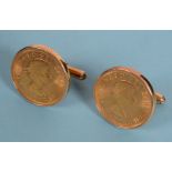 A pair of Queen Elizabeth II sovereign cufflinks, 1967, in 14ct gold mounts (2) See illustration