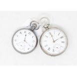 A silver open face pocket watch, and another similar (2)