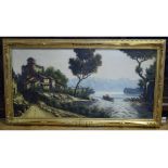 EXTRA LOT: Italian school, 20th century, a lake landscape, with a village in the foreground, oil