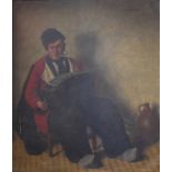 Wilhelm Gdanietz, an accordion player smoking a clay pipe, oil on canvas, signed, 76 x 66 cm