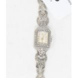 A lady's Art Deco style silver coloured metal and marcasite cocktail watch