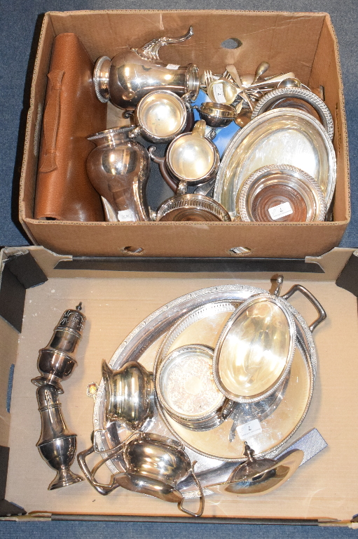 A silver plated meat cover, 34 cm wide, a silver plated four piece tea service, and other plated - Image 2 of 2