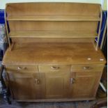 An Ercol style elm dresser and plate rack, 122 cm wide