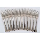 A set of twelve early 19th century silver Old English pattern table forks, initialled, London 1809/