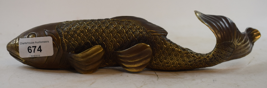 A Japanese style bronze fish, 30 cm wide Modern