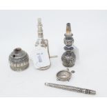A miniature silver coloured metal hookah, 11 cm high, and another similar (2)